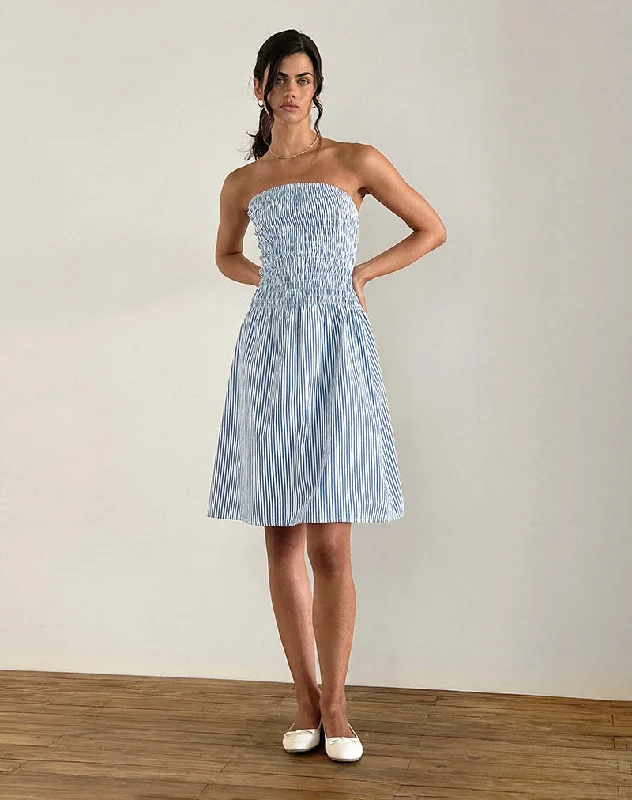 Street Chic Discounts Belesi Midi Dress in Blue Small Vertical Stripe Graceful Movement