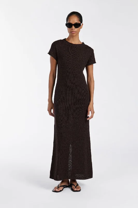 Budget Friendly LEO BITTER CHOC KNIT MIDI DRESS Grab Romantic Date - Night Styles Now