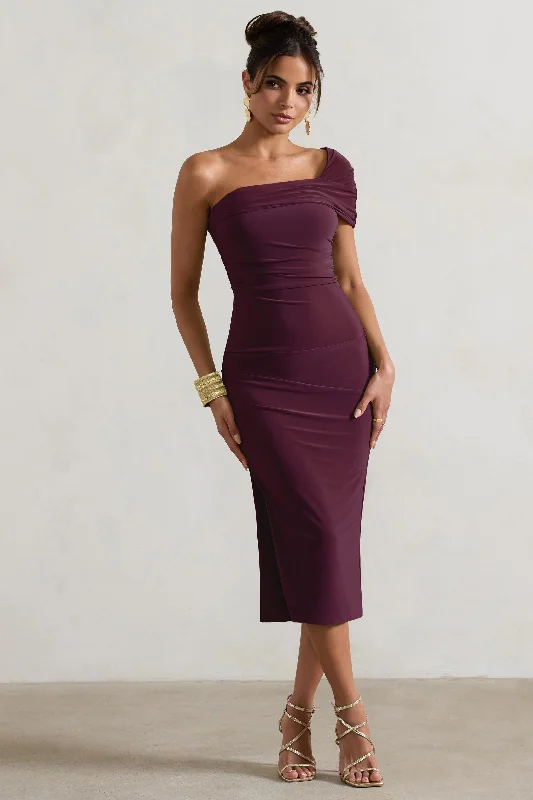 Exclusive Deals Online Hawaii | Plum Asymmetric One-Shoulder Split Midi Dress Boho Chic