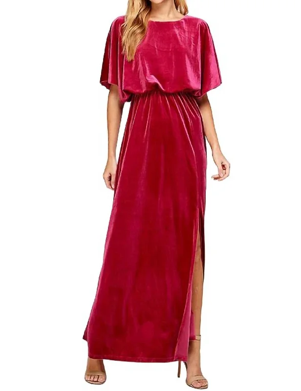 Weekend Exclusive Carla Candy Apple Velvet Gown In Hot Pink Minimalist Chic