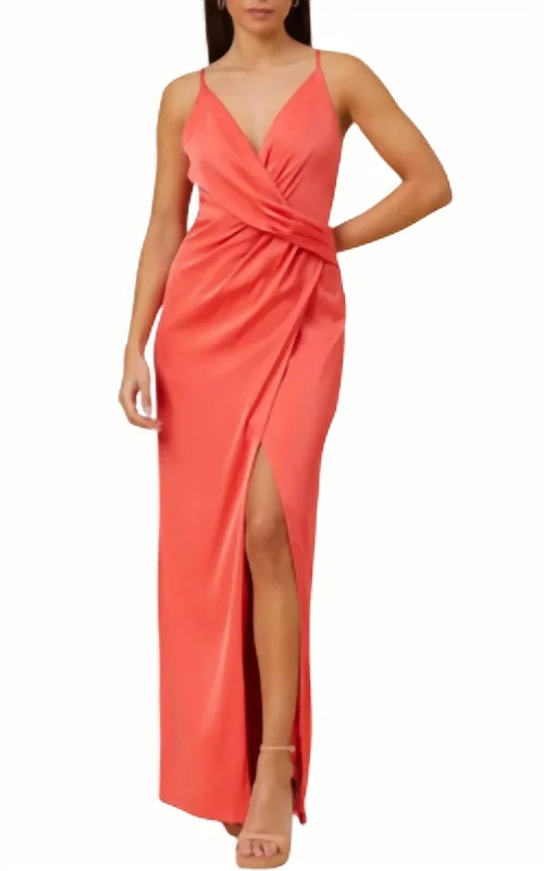 Refined Fashion Sale V-Neck Draped Gown In Sugar Coral Seasonal Trend