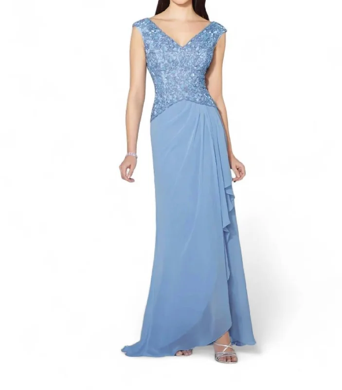 New In This Season Chiffon Slim A-Line Gown In Periwinkle Blue Dreamy Draping