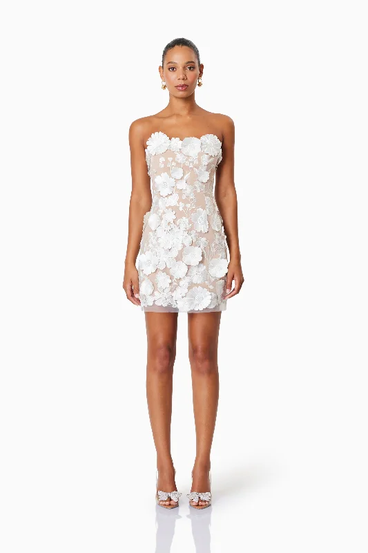 Playful Fashion Offers Arabella Strapless Mini Dress In White Feminine Charm