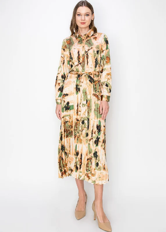 Buy More, Save More Sunset Abstract Pleated Midi Dress Refined Simplicity