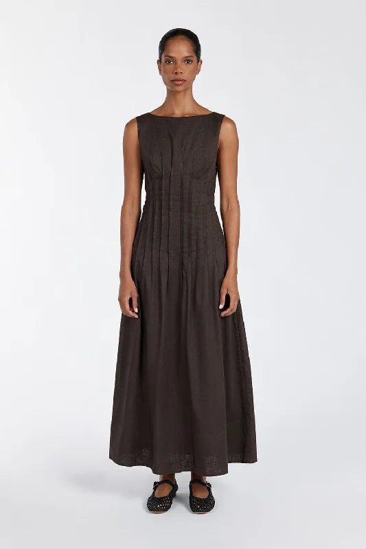 Low Price Special MANA BITTER CHOC LINEN MIDI DRESS Final Clearance