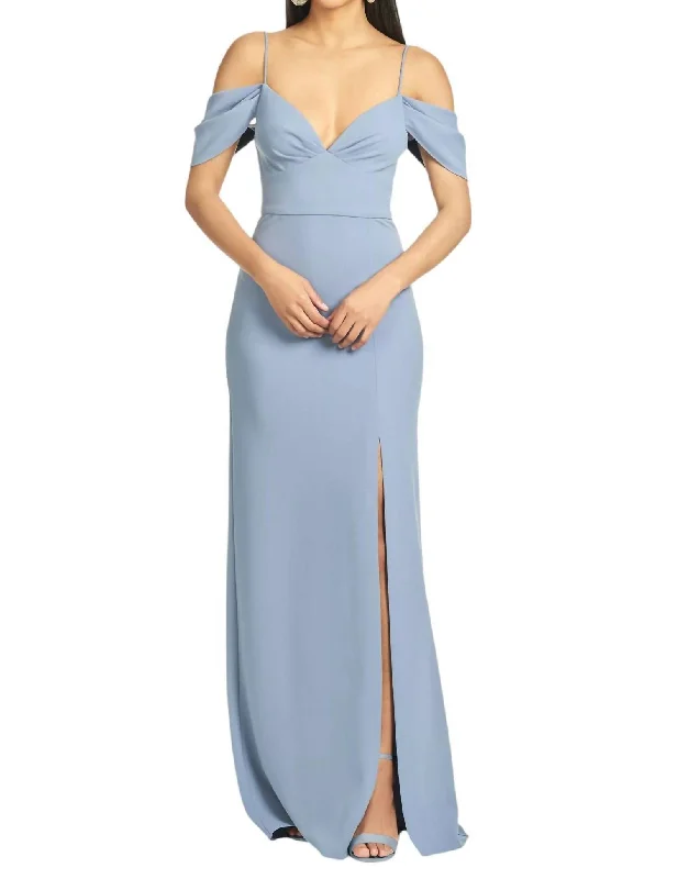 Elegant Style Brittany Gown In Slate Blue Refined Simplicity