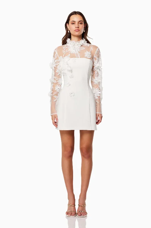 Budget Saver Damaris 3D Beade Mesh Mini Dress In White Playful Elegance