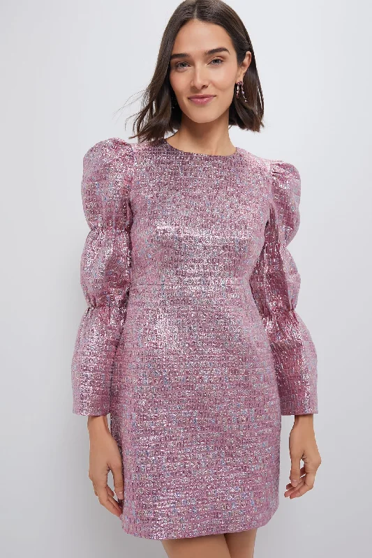 Effortless Style, Endless Impact Pink Multi Jacquard Puff Sleeve Darcy Mini Dress Modern Glamour