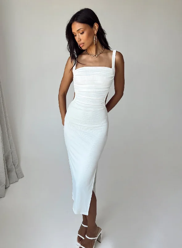 Chic Trends Unveiled Lainey Midi Dress White Feminine Charm