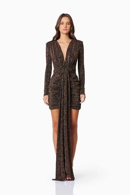 Edgy Fashion Deals Nalani Long Sleeve Mini Dress In Black & Gold Weekend Special