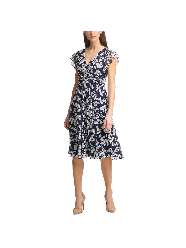 Trendy Fashion Sale Petites Womens Floral Knee Length Fit & Flare Dress Playful Elegance