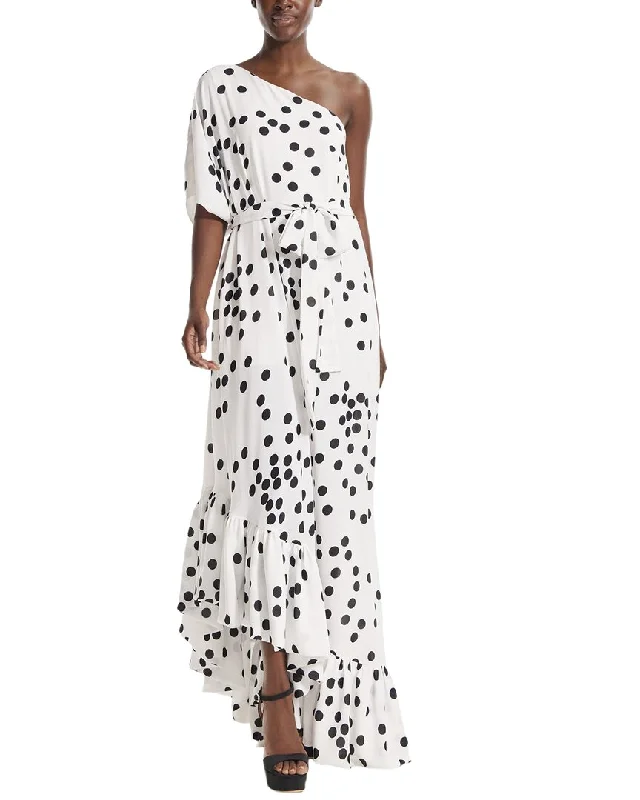 Playful Fashion Offers Monique Lhuillier One-Shoulder Polka Dot Caftan Gown Charming Silhouette