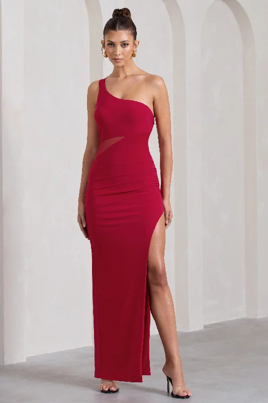 Winter Warehouse Sale My Night | Red One Shoulder Sleeveless Cut-Out Split Maxi Dress Minimalist Chic