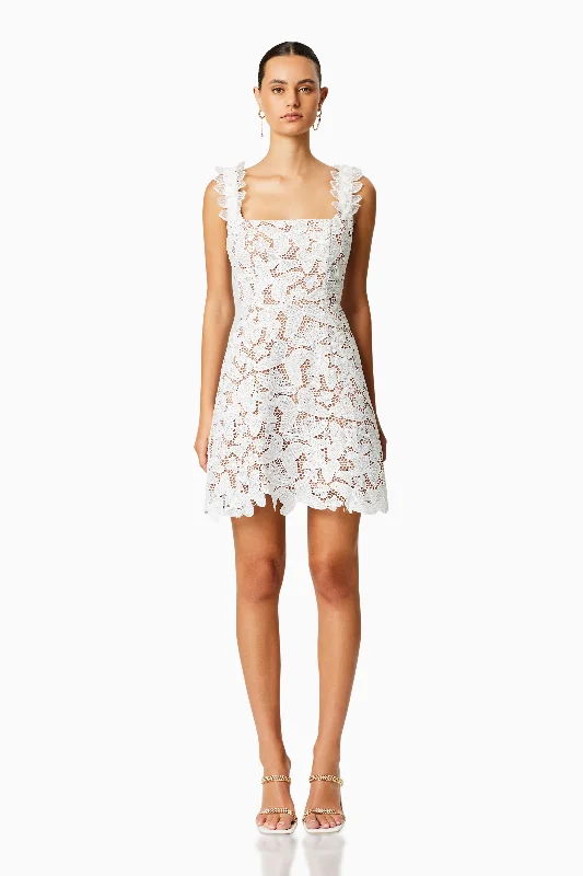 Exclusive Deals Online Pine Lace Mini Dress In White Romantic Date - Night Ensemble