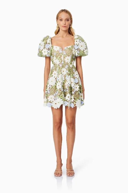 Urban Elegance Deals Flora Lace Mini Dress in Green Urban Sophistication