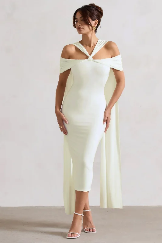 Seasonal Fashion Galia | White Strappy Midi Dress With Drape Ethnic Cultural Event Wear