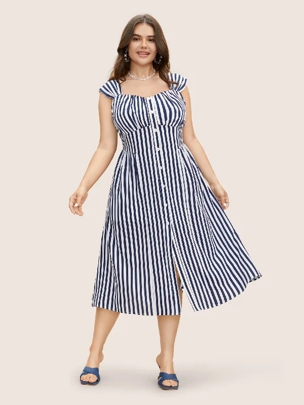 Explore What'S New Striped Button Detail Split Front Midi Dress Bold Patterns