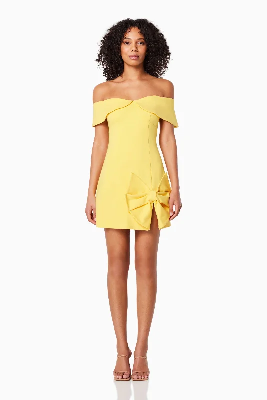 Shop Sales Cadence Off The Shoulder Mini Dress In Yellow Effortless Sophistication