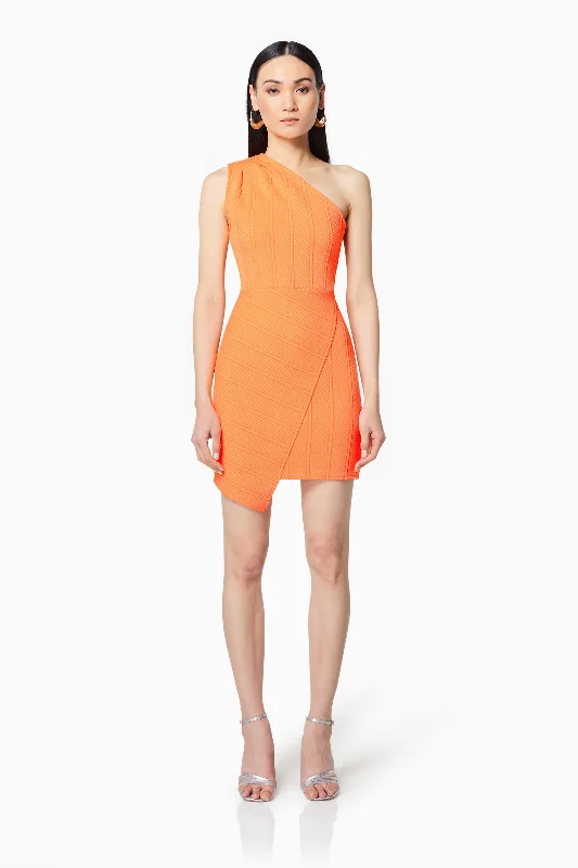 Flirty Fashion Discounts Thriving Textured Mini Dress In Orange Seasonal Trend