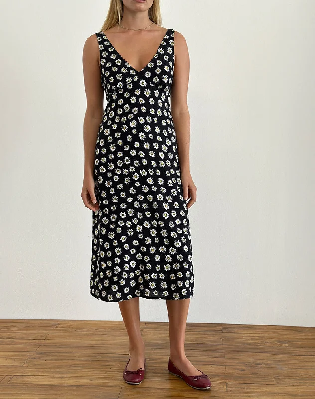 Unbeatable Prices Lisheva Midi Dress in Grunge Daisy Black Classic Appeal