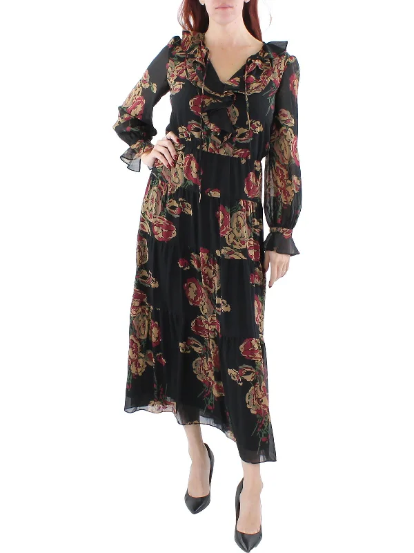 Special Offers Georgette Womens Floral Long Midi Dress Flash Sale