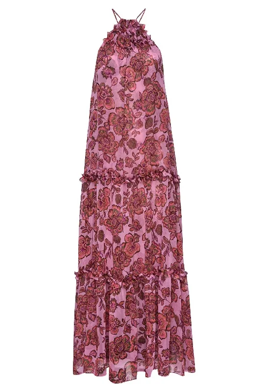 Big Discounts Lala Dress In Amaranth Floral Disco - Inspired Retro Dance Look