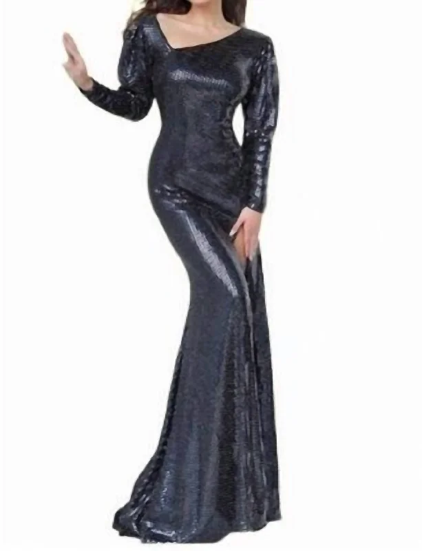 Fashionable Comfort Promotions Long Sleeve Gown In Black Playful Elegance