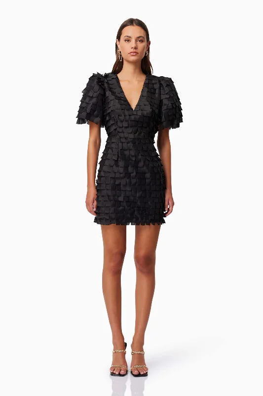 Street Style Discounts Hailey Textured 3D Mini Dress In Black Save on Classic Elegant Styles