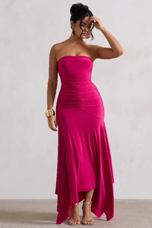 Bold Style Discounts Florianne | Hot Pink Ruched Bandeau Midi Dress Elegant Ensemble