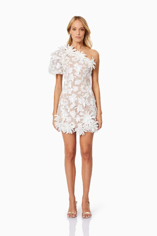 Classic Elegance Sales Valentina One Shoulder Mini Dress in White Floral Style