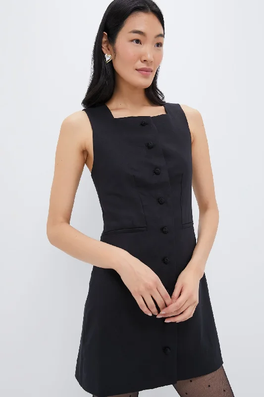 Chic & Cozy Collection Black Rio Button Mini Dress Timeless Elegant