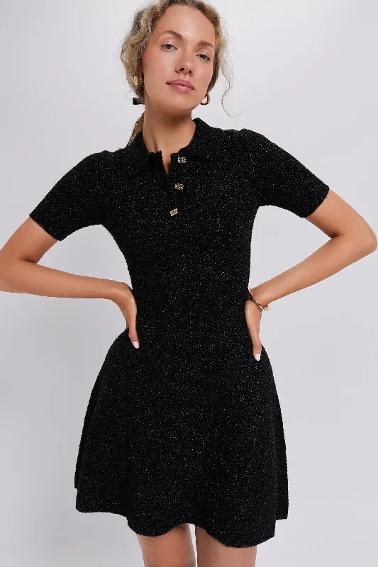 Fashion-Forward Black Sparkle Doubleface Mini Dress Flowy Fabric