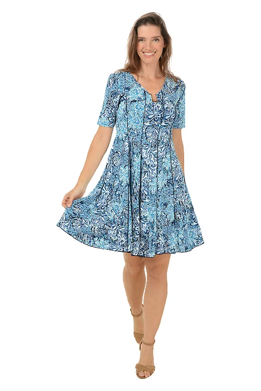 Contemporary Casual Deals Floral Metallic U-Neck Short Sleeve Dress Flowy Fabric