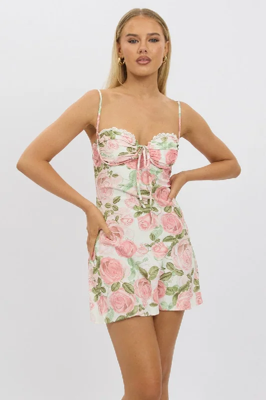 Must-Have Style Discounts Pink Floral Mini Dress Strappy Contemporary Chic