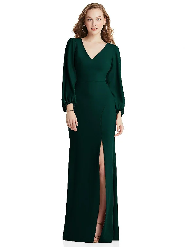 Vintage-Inspired Style Offers Long Puff Sleeve V-Neck Trumpet Gown Timeless Elegant