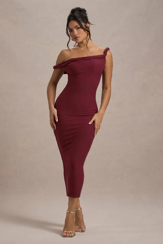 Hot Styles Salome | Berry Twisted Asymmetric Midi Dress Chic Urban Fashion Look