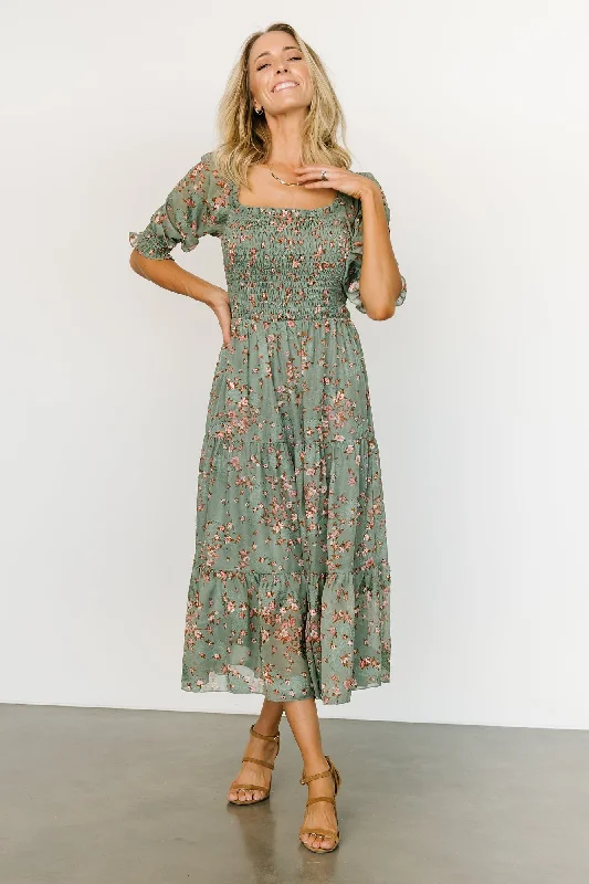 Shop Sales Fabian Jacquard Midi Dress | Eucalyptus + Pink Weekend Special