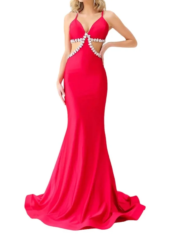 Casual Fashion Plunging V-Neck Jersey Mermaid Gown In Red Nordic Minimalist Home Look