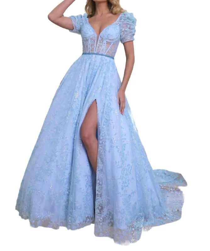 Flash Sale Starts Twinkling A-Line Gown In Light Blue Dreamy Draping