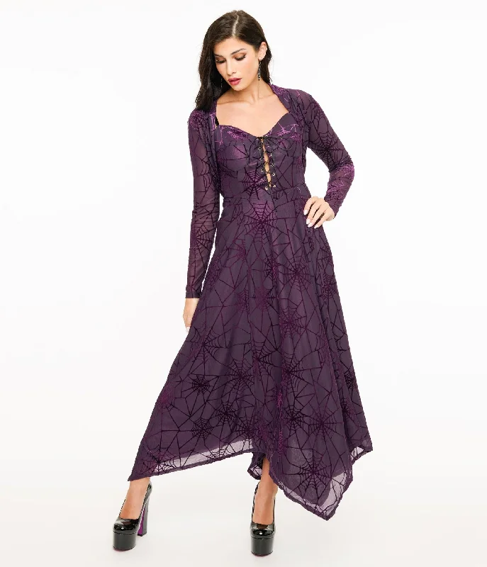 Smart Casual Deals Wax Poetic Purple & Black Spiderweb Willow Maxi Dress & Bolero Set Graceful Movement