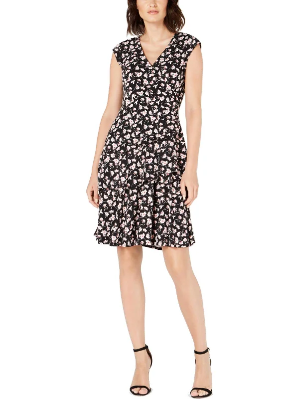 Flash Sale Fever Petites Womens Ruched Floral Wrap Dress Elegant Contour