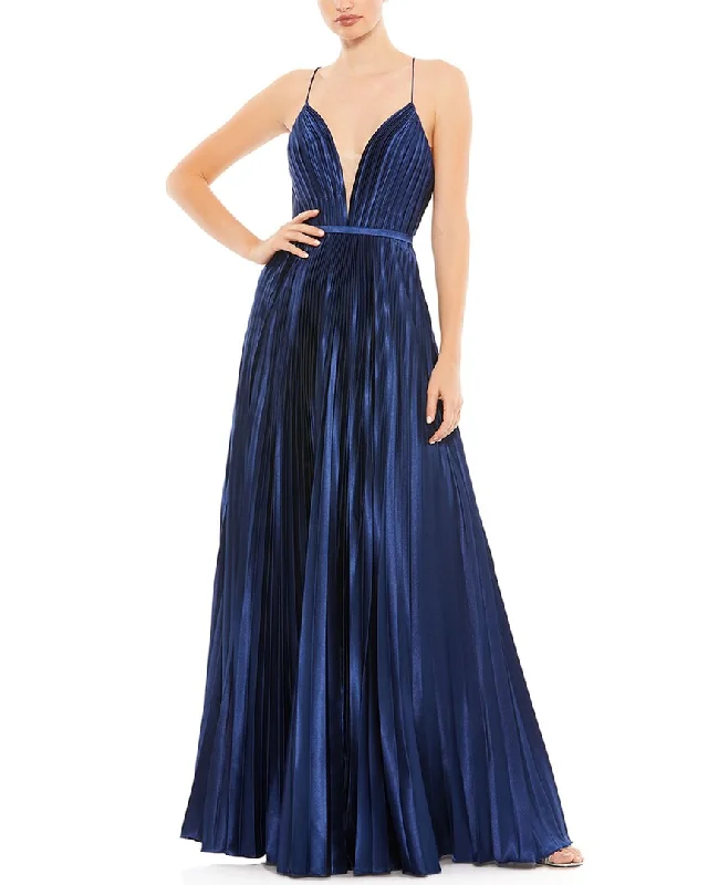 Chic Style, Always In Vogue Mac Duggal Pleated Illusion Plunge Neck A Line Gown Bold Silhouette