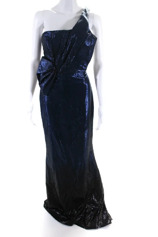 Spring Offer Rafael Cennamo Women's One Shoulder Long Gown Midnight Blue Playful Elegance