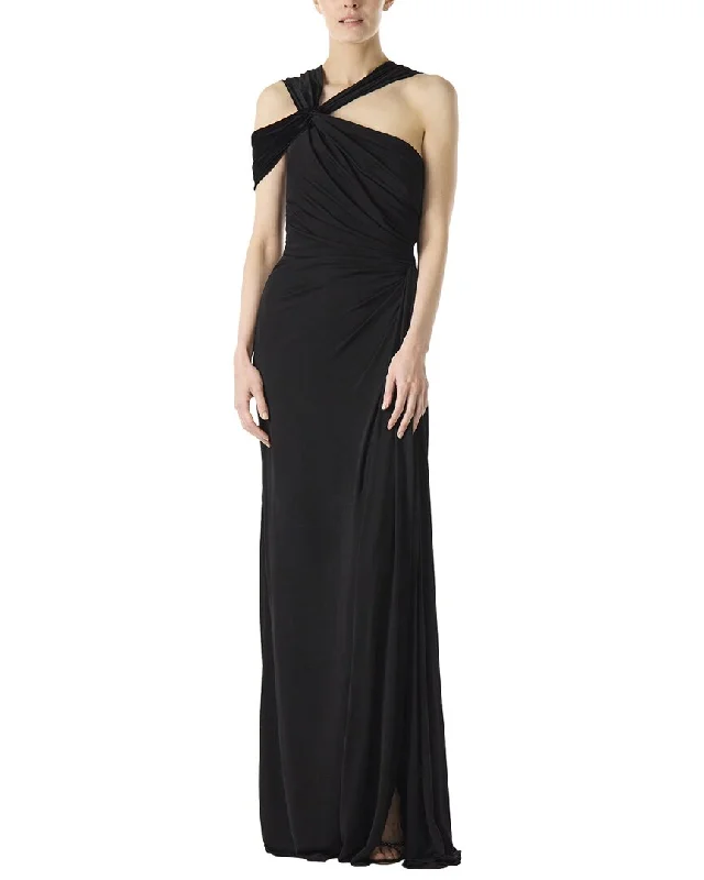 Polished Style Deals Monique Lhuillier Asymmetrical Neckline Silk-Lined Gown Elevated Style