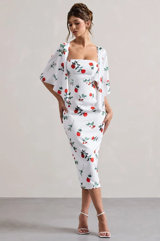 Save Big Bonita | Rose Print Cape-Sleeve Midi Dress Weekend Special