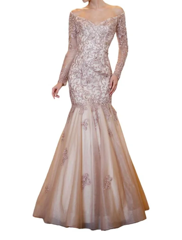 Fresh Styles, Fresh Deals Bead & Embroidery Mermaid Gown In Quartz Casual Elegance