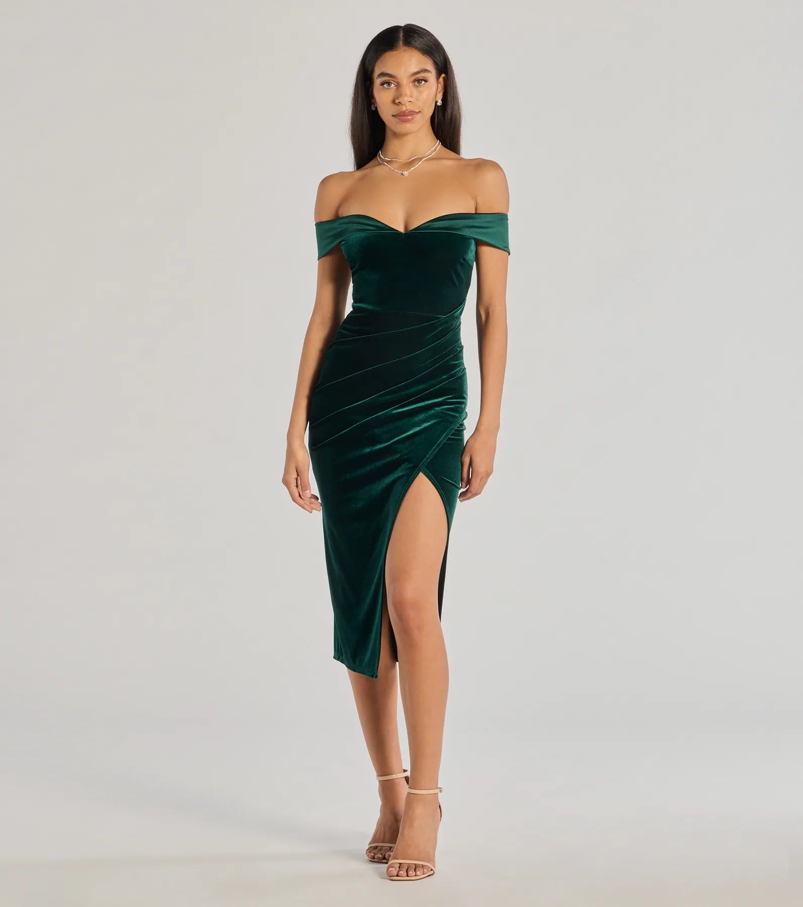 Summer Deals Totally Luxe Velvet Off-The-Shoulder Midi Dress Elegant Details