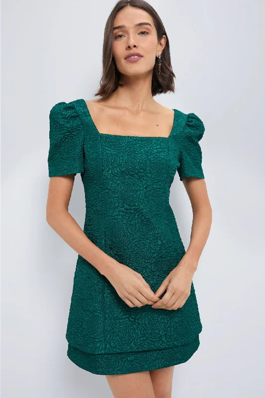 Fresh Styles, Fresh Deals Emerald Green Jacquard Juliana Mini Dress Polished Finish