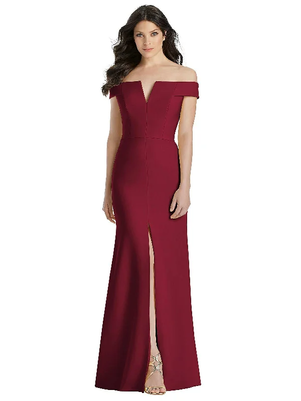 Glamorous Fashion Offers Off-the-Shoulder Notch Trumpet Gown with Front Slit Summer Fashion