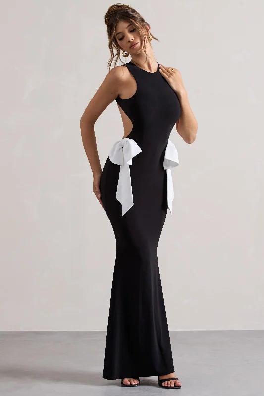 Fashion Sale By Your Side | Black Cut-Out Maxi Dress With Bows Sophisticated Cut